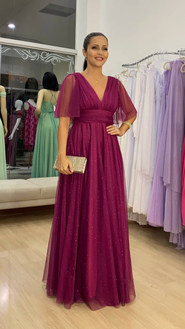 Vestido Amélia, em Esmeralda com brilho.