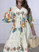 Vestido Curto Estampado em Viscose Sarjada Mangas Morcego - Sara